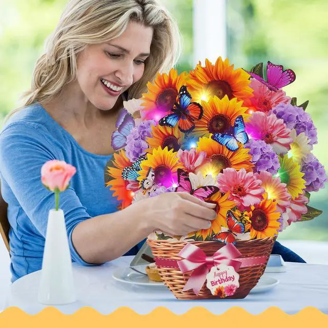 Alt view image 3 of 7 - Birthday Card with MUSIC LIGHTS, Pop Up Sunflower Bouquet For Women | 10 Inch Life Size, Play Birthday Song, Lights Dance, 3D Paper Forever Flower, Musical Birthday Cards Gift For Mom Wife