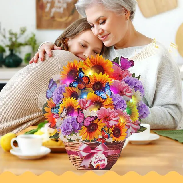 Alt view image 5 of 7 - Birthday Card with MUSIC LIGHTS, Pop Up Sunflower Bouquet For Women | 10 Inch Life Size, Play Birthday Song, Lights Dance, 3D Paper Forever Flower, Musical Birthday Cards Gift For Mom Wife