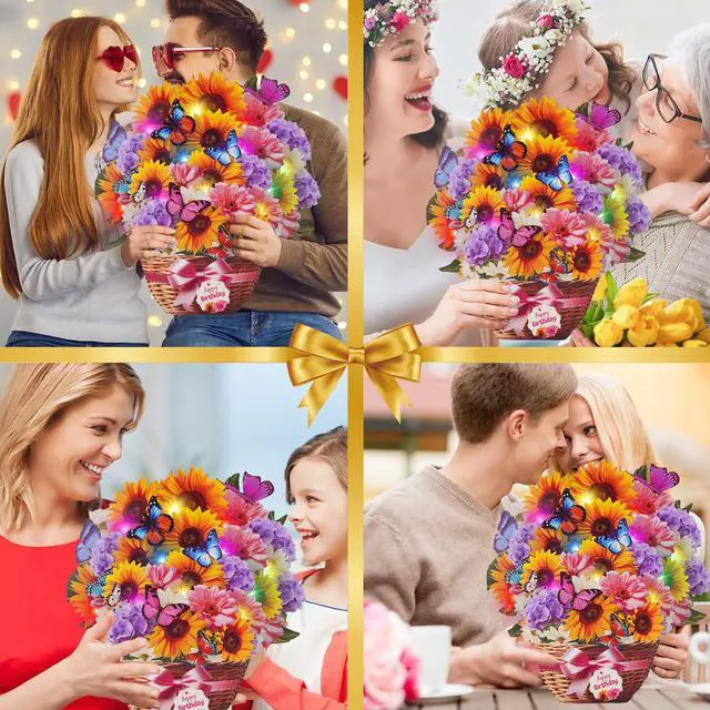 Alt view image 6 of 7 - Birthday Card with MUSIC LIGHTS, Pop Up Sunflower Bouquet For Women | 10 Inch Life Size, Play Birthday Song, Lights Dance, 3D Paper Forever Flower, Musical Birthday Cards Gift For Mom Wife