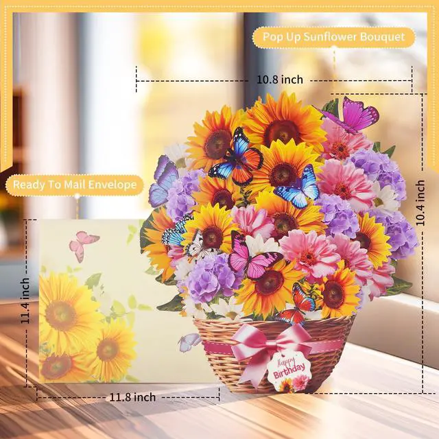 Alt view image 7 of 7 - Birthday Card with MUSIC LIGHTS, Pop Up Sunflower Bouquet For Women | 10 Inch Life Size, Play Birthday Song, Lights Dance, 3D Paper Forever Flower, Musical Birthday Cards Gift For Mom Wife