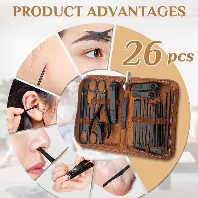 Alt view image 5 of 7 - Manicure Set Professional Nail Clipper Kit-26 Pieces,Brown | Stainless Steel Manicure Kit,Nail Care Tools with Travel Case for Men & Women,Hand & Foot Care,Gift for Family & Friends