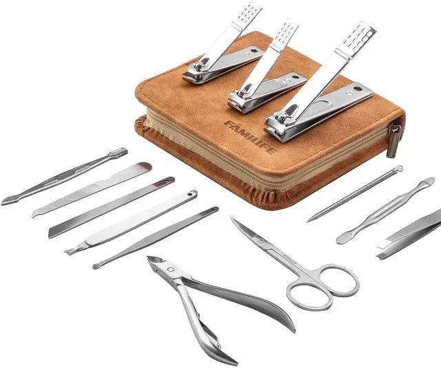 Main image of Manicure Set, Nail Professional Kit Manicure Kits Nail Clipper Sets, 13PCS Stainless Steel Pedicure Sets Mens Grooming Tool, with Brown Leather Travel Case for Men