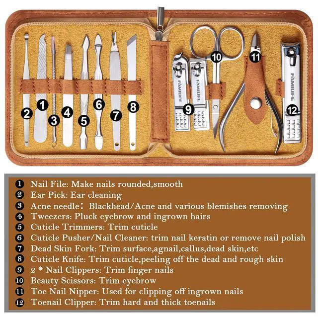 Alt view image 4 of 7 - Manicure Set, Nail Professional Kit Manicure Kits Nail Clipper Sets, 13PCS Stainless Steel Pedicure Sets Mens Grooming Tool, with Brown Leather Travel Case for Men