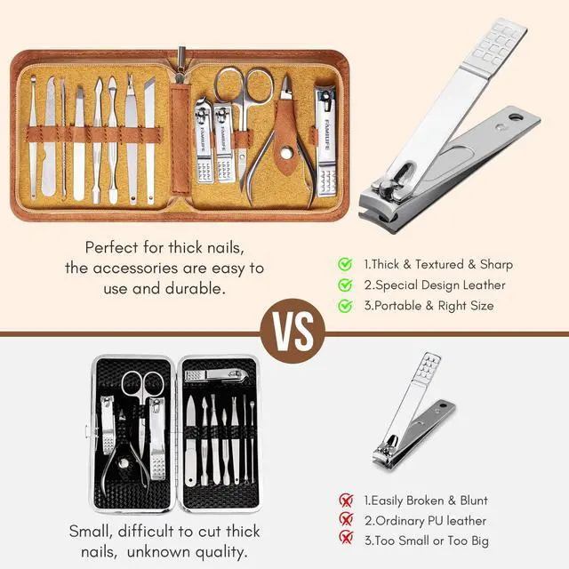 Alt view image 5 of 7 - Manicure Set, Nail Professional Kit Manicure Kits Nail Clipper Sets, 13PCS Stainless Steel Pedicure Sets Mens Grooming Tool, with Brown Leather Travel Case for Men