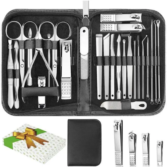 Main image of 26Pcs Manicure Nail Clipper Set for Men Women Gift, Silver Accessories | Family & Travel Essential, Professional Tools, Pedicure Kit, Mens Grooming, Fully Functional, Heavy Duty Steel