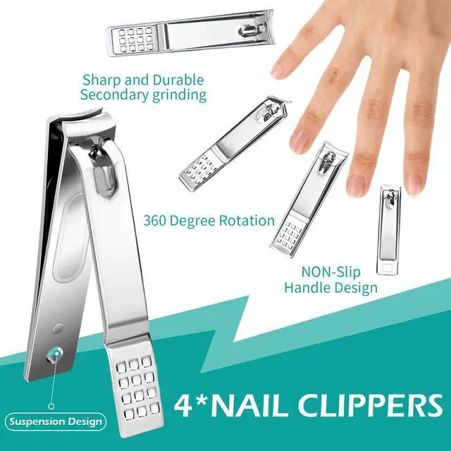 Alt view image 3 of 6 - 26Pcs Manicure Nail Clipper Set for Men Women Gift, Silver Accessories | Family & Travel Essential, Professional Tools, Pedicure Kit, Mens Grooming, Fully Functional, Heavy Duty Steel