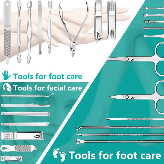 Alt view image 5 of 6 - 26Pcs Manicure Nail Clipper Set for Men Women Gift, Silver Accessories | Family & Travel Essential, Professional Tools, Pedicure Kit, Mens Grooming, Fully Functional, Heavy Duty Steel