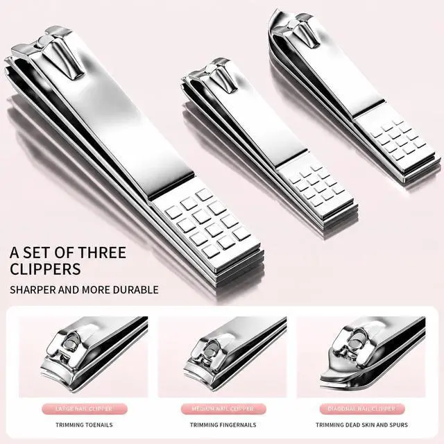 Alt view image 2 of 7 - Nail Clippers Kit Manicure Pedicure Set with Holographic Case(Pink) | 12-Piece Set with Thicker Steel, Precision-ground Cutting Edges, and Smooth-finished Tools for Clean, Precise Trimming.