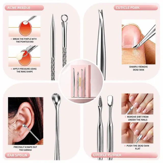 Alt view image 4 of 7 - Nail Clippers Kit Manicure Pedicure Set with Holographic Case(Pink) | 12-Piece Set with Thicker Steel, Precision-ground Cutting Edges, and Smooth-finished Tools for Clean, Precise Trimming.