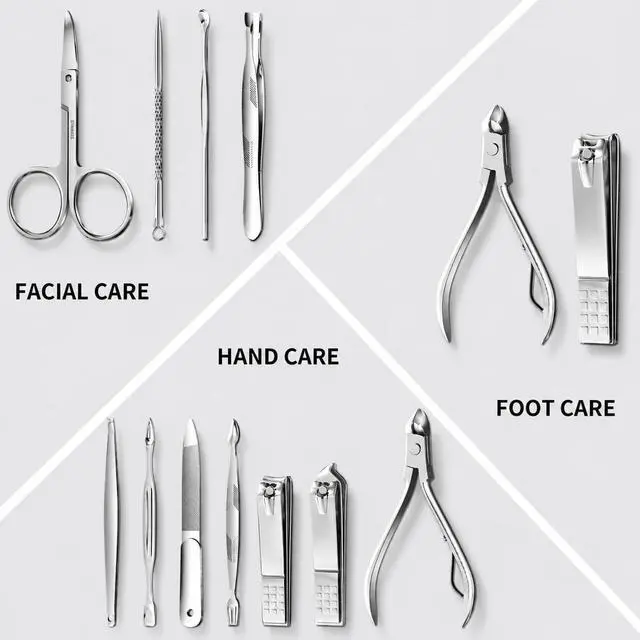 Alt view image 5 of 7 - Nail Clippers Kit Manicure Pedicure Set with Holographic Case(Pink) | 12-Piece Set with Thicker Steel, Precision-ground Cutting Edges, and Smooth-finished Tools for Clean, Precise Trimming.