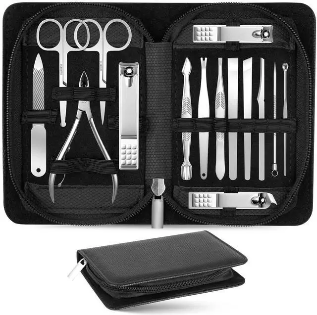 Main image of Nail Clippers Set - 15 Pcs Professional Manicure Pedicure Kit Gifts for Fathers Day Men Women, Stainless Steel Fingernail Toenail Cutters, Nail Care Grooming Tools with Luxurious Leather Travel Case
