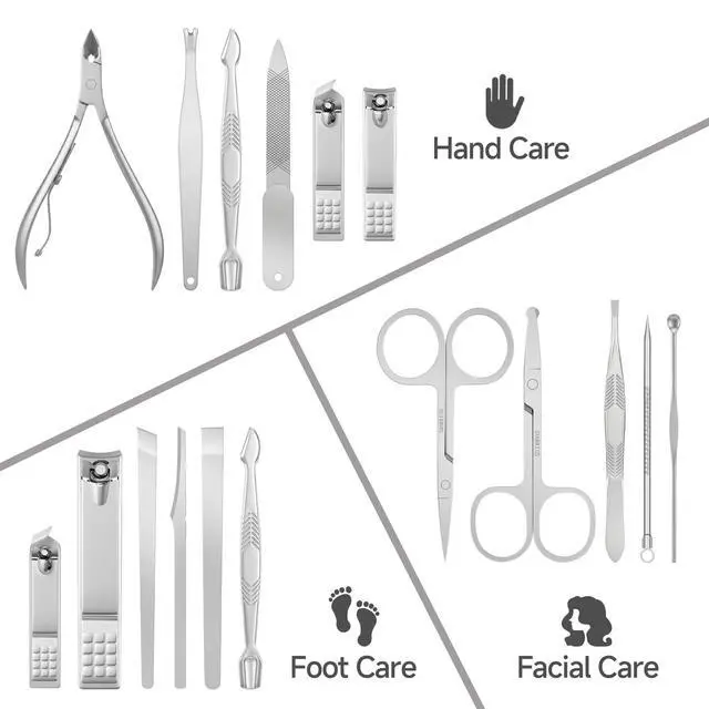 Alt view image 2 of 7 - Nail Clippers Set - 15 Pcs Professional Manicure Pedicure Kit Gifts for Fathers Day Men Women, Stainless Steel Fingernail Toenail Cutters, Nail Care Grooming Tools with Luxurious Leather Travel Case