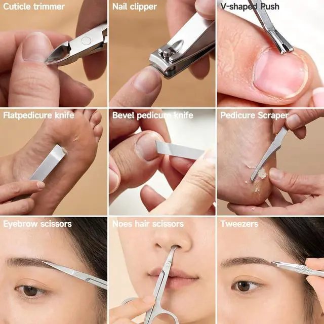 Alt view image 3 of 7 - Nail Clippers Set - 15 Pcs Professional Manicure Pedicure Kit Gifts for Fathers Day Men Women, Stainless Steel Fingernail Toenail Cutters, Nail Care Grooming Tools with Luxurious Leather Travel Case