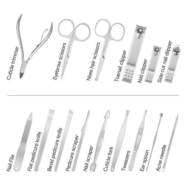 Alt view image 6 of 7 - Nail Clippers Set - 15 Pcs Professional Manicure Pedicure Kit Gifts for Fathers Day Men Women, Stainless Steel Fingernail Toenail Cutters, Nail Care Grooming Tools with Luxurious Leather Travel Case