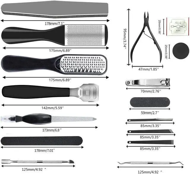 Alt view image 3 of 7 - 36 in 1 Pedicure Kit, Stainless Steel Foot Care Kit with Foot File | Professional pedicure kit with foot file, foot rasp, callus remover, nail clipper and cuticle pusher for home spa care.