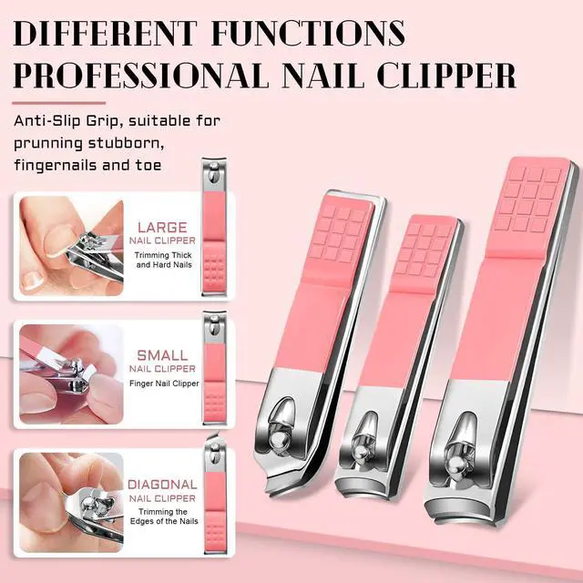 Alt view image 3 of 6 - Manicure Pedicure Set, 12 Pcs Nail Care Kit for Women, Mens Nail Grooming Kit, Manicure & Pedicure Tools & Accessories, Pink Nail Kit Manicure Set Luxury Leather Case for Home Salon Use