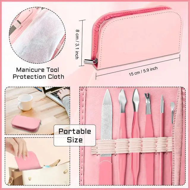 Alt view image 6 of 6 - Manicure Pedicure Set, 12 Pcs Nail Care Kit for Women, Mens Nail Grooming Kit, Manicure & Pedicure Tools & Accessories, Pink Nail Kit Manicure Set Luxury Leather Case for Home Salon Use