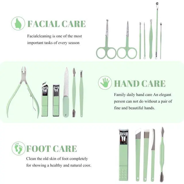 Alt view image 2 of 7 - Manicure Set Pedicure Kit Nail Clippers Set Fingernail Clipper Set Ingrown Toenail Nail Kit Scissor Nail Trimmer Kit 18 Pieces Women and Mens Care Grooming Tools with Fine Case (Tea Green_18 Pieces)