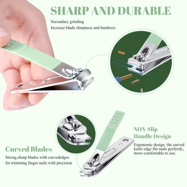 Alt view image 3 of 7 - Manicure Set Pedicure Kit Nail Clippers Set Fingernail Clipper Set Ingrown Toenail Nail Kit Scissor Nail Trimmer Kit 18 Pieces Women and Mens Care Grooming Tools with Fine Case (Tea Green_18 Pieces)