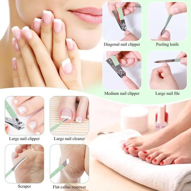 Alt view image 5 of 7 - Manicure Set Pedicure Kit Nail Clippers Set Fingernail Clipper Set Ingrown Toenail Nail Kit Scissor Nail Trimmer Kit 18 Pieces Women and Mens Care Grooming Tools with Fine Case (Tea Green_18 Pieces)