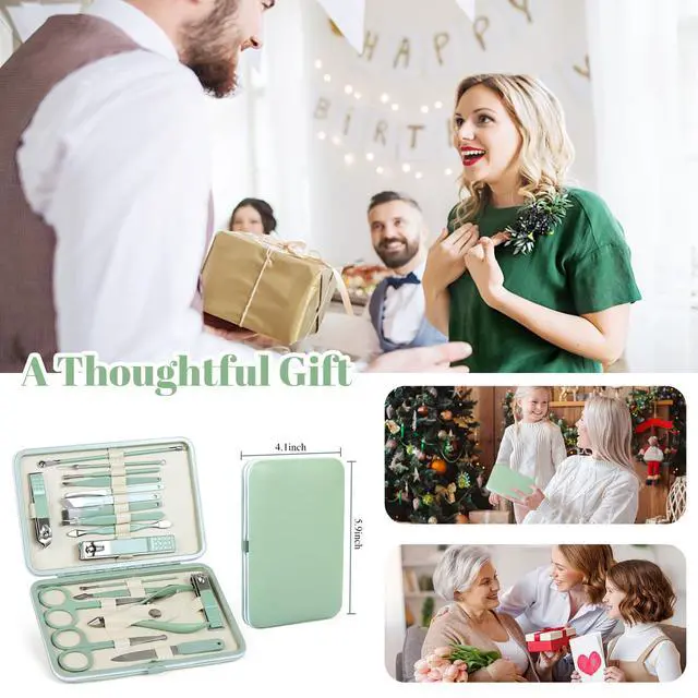 Alt view image 6 of 7 - Manicure Set Pedicure Kit Nail Clippers Set Fingernail Clipper Set Ingrown Toenail Nail Kit Scissor Nail Trimmer Kit 18 Pieces Women and Mens Care Grooming Tools with Fine Case (Tea Green_18 Pieces)