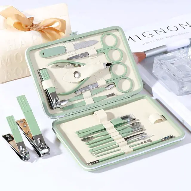 Alt view image 7 of 7 - Manicure Set Pedicure Kit Nail Clippers Set Fingernail Clipper Set Ingrown Toenail Nail Kit Scissor Nail Trimmer Kit 18 Pieces Women and Mens Care Grooming Tools with Fine Case (Tea Green_18 Pieces)