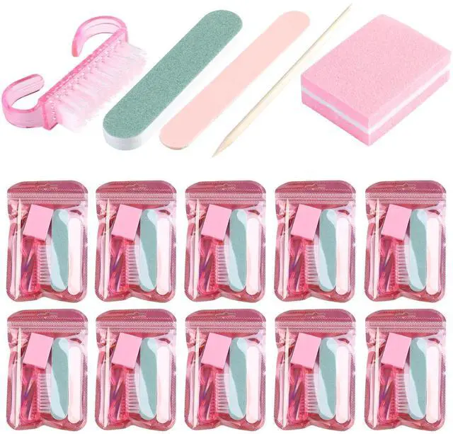 Main image of Disposable Manicure Kit Mini Nail Files Buffers Handle Grip Brush | Basics 5PCS Nail Kit with Orange Wood Stick Individually-Packed Pedicure Set for Fingernails Toenails Salon Supplies 10 Packs