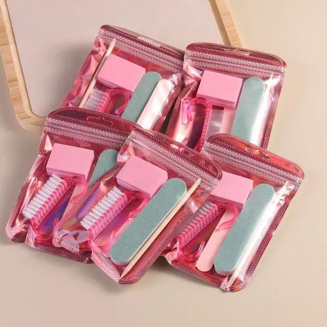 Alt view image 3 of 7 - Disposable Manicure Kit Mini Nail Files Buffers Handle Grip Brush | Basics 5PCS Nail Kit with Orange Wood Stick Individually-Packed Pedicure Set for Fingernails Toenails Salon Supplies 10 Packs