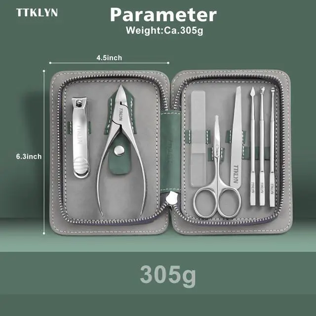 Alt view image 2 of 6 - Manicure Kit for Women with Exquisite PU Leather Case | 8 Pcs Stainless Steel Nail Kit, Precision Pedicure Tools for Feet
