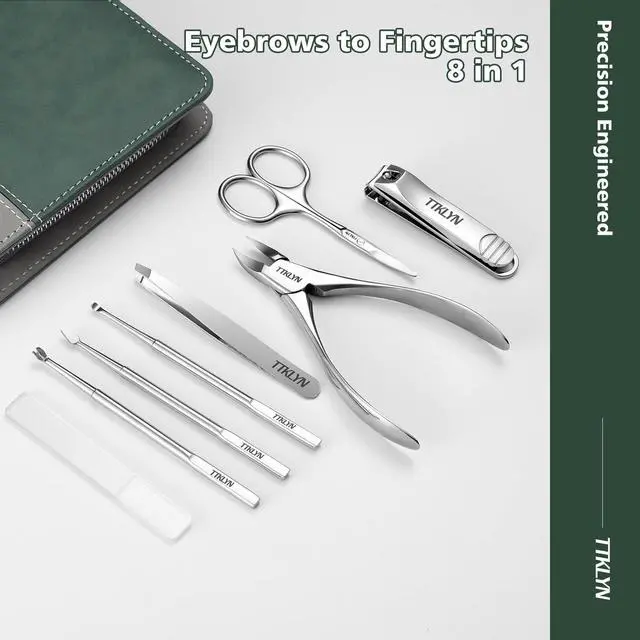 Alt view image 3 of 6 - Manicure Kit for Women with Exquisite PU Leather Case | 8 Pcs Stainless Steel Nail Kit, Precision Pedicure Tools for Feet