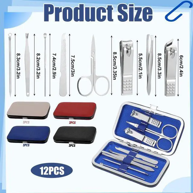 Alt view image 2 of 7 - 12 PCS Manicure Set Bulk Nail Clippers Kit Stainless Steel Fingernail Clippers Set Nail Clippers and Beauty Tools Portable Set Professional with Professional Pedicure Tools for Women Men Grooming Kits