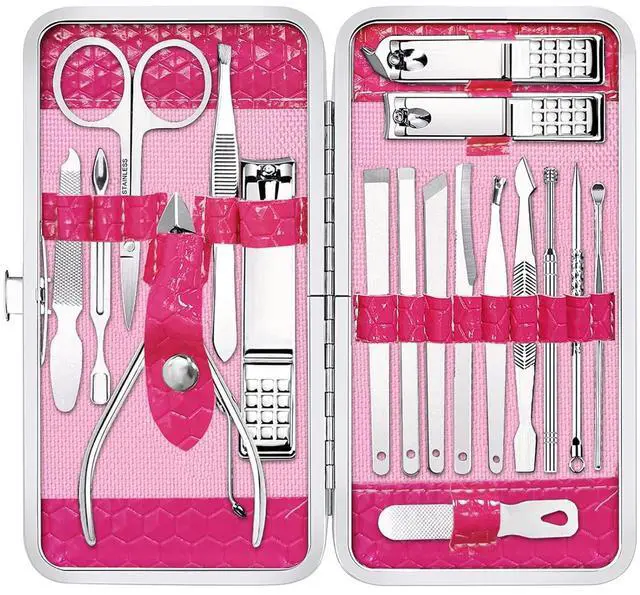 Main image of Manicure Set, Beige, 18Pcs Stainless Steel Nail Clippers | Professional Manicure Kit, Fingernail Toenail Cutters for Men & Women, Pedicure Kit Foot Care, Gift for Family & Friends