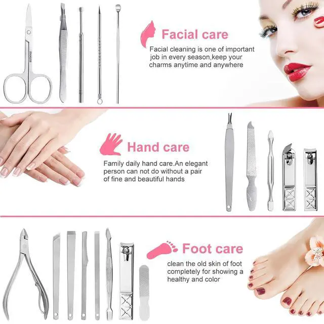 Alt view image 2 of 6 - Manicure Set, Beige, 18Pcs Stainless Steel Nail Clippers | Professional Manicure Kit, Fingernail Toenail Cutters for Men & Women, Pedicure Kit Foot Care, Gift for Family & Friends