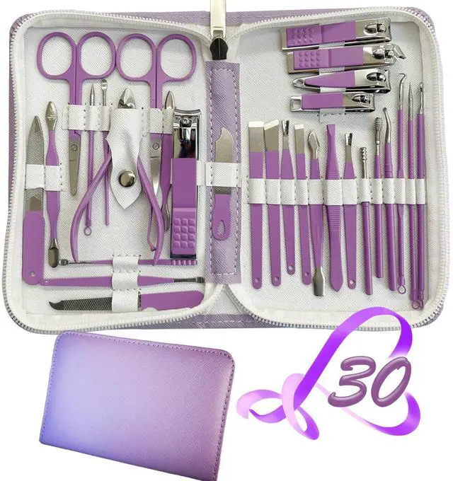 Main image of Manicure Set 30 in 1 Nail Clippers Set,Nail Manicure Kit for Women,RedFlow Toenail Clippers,Pedicure Kit,Pedicure Tools,Suitable for Travel Manicure Tools (Purple)