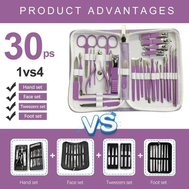 Alt view image 2 of 7 - Manicure Set 30 in 1 Nail Clippers Set,Nail Manicure Kit for Women,RedFlow Toenail Clippers,Pedicure Kit,Pedicure Tools,Suitable for Travel Manicure Tools (Purple)