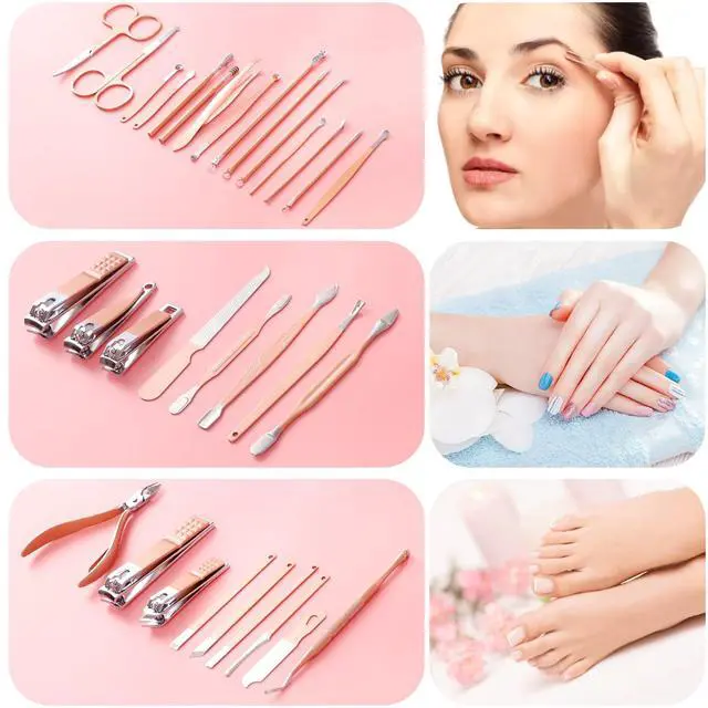 Alt view image 4 of 7 - Manicure Set Pedicure Kit Womens Nail Clippers Set 32 in 1 Professional Grooming Care Tools Nail Kit Including Facial, Fingernails and Toenails Care with Travel Case Women (Rose Pink_32 in 1)