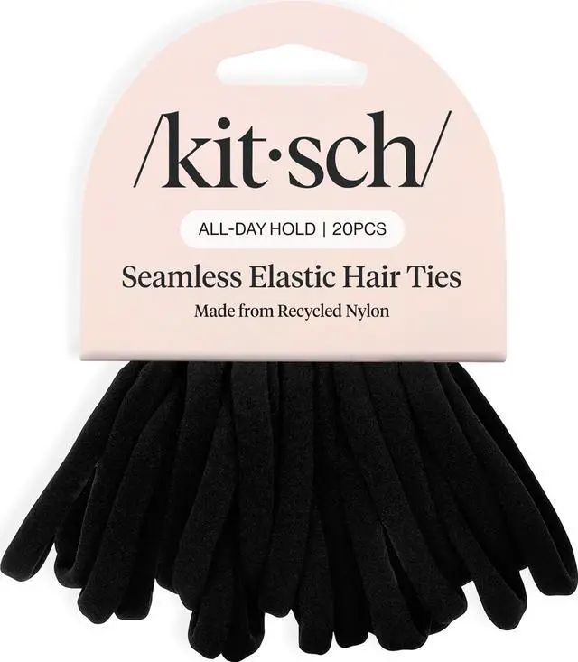Main image of Elastic Hair Ties No Damage | Stretchable Hair Bands - Black, 20pcs | Strong All-Day Hold Hair, Rubber Bands For Hair, Ponytail Holders | Hair Accessories for Everyday Use