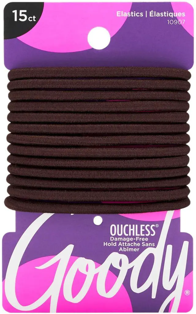 Main image of Ouchless Hair Elastics No Pull, No Breakage, Tangle-Free Hold for Thick, Curly, Coily & Textured Hair 15 Count, Brown, Long-Lasting Ponytail Holders for Women & Men