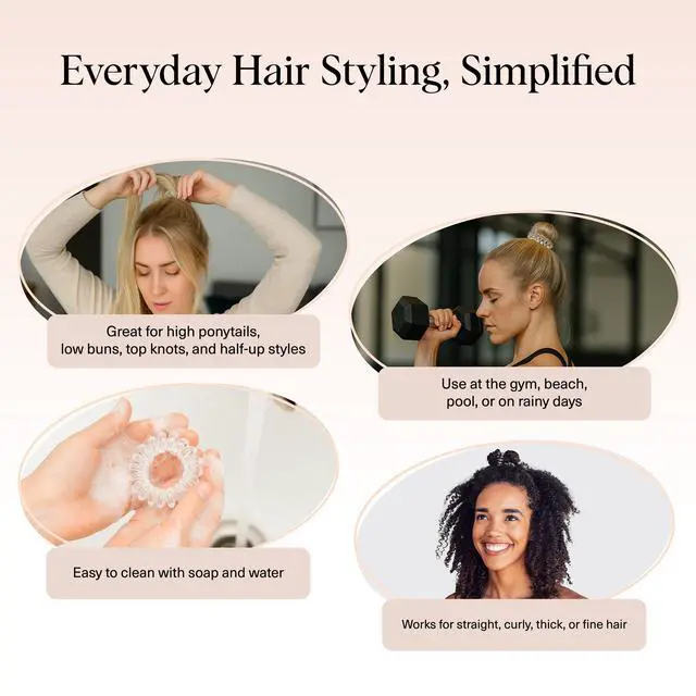 Alt view image 6 of 7 - Spiral Hair Ties for Women - Durable Hair Accessories - Clear, 8pcs | Coiled Plastic Ponytail Holders for Thick and Thin Hair | Creaseless and Dent-Free Hair Ties No Damage | Phone Cord Style