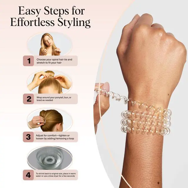 Alt view image 7 of 7 - Spiral Hair Ties for Women - Durable Hair Accessories - Clear, 8pcs | Coiled Plastic Ponytail Holders for Thick and Thin Hair | Creaseless and Dent-Free Hair Ties No Damage | Phone Cord Style
