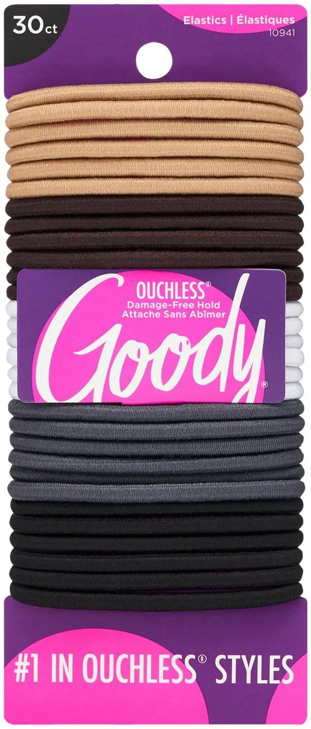 Main image of Ouchless Elastic Hair Ties, 30 Ct, Neutrals, 4MM Rubber Bands, Pain-Free