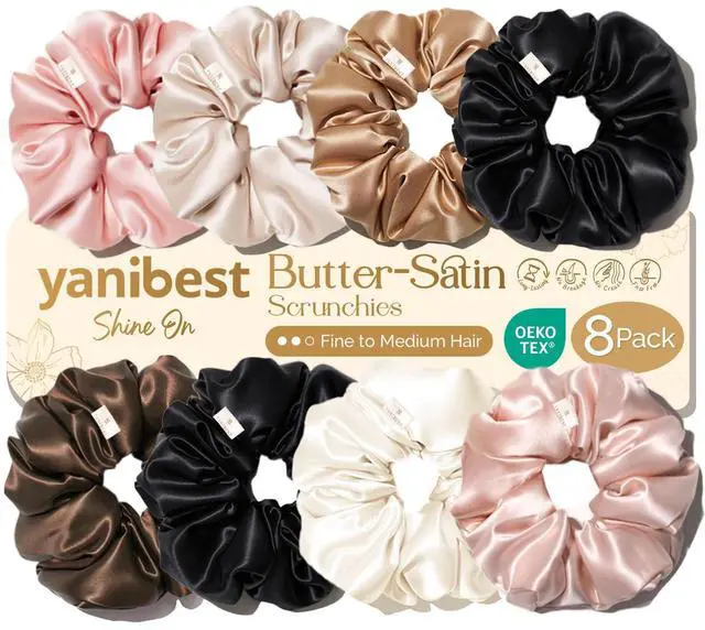 Main image of 8 Pcs Satin Scrunchies - Silk Feeling Scrunchies Ponytail Holders | No Damage Frizz Free Soft Satin Hair Ties, Hair Accessories for Women Work Home Sleep Workouts