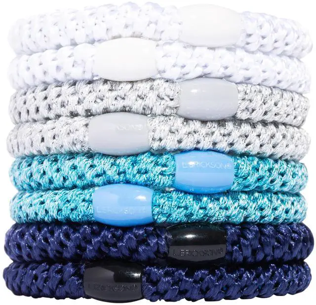 Main image of Blue Grab & Go Ponytail Holders, 8 Pack, Blue Glow | Hair Ties for Thick Hair, Silver & White Accents, No-Crease Bands with Strong Hold, Damage-Free, Cool Polished Blend