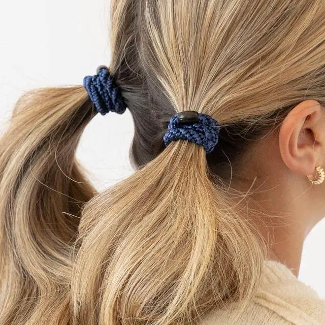 Alt view image 6 of 7 - Blue Grab & Go Ponytail Holders, 8 Pack, Blue Glow | Hair Ties for Thick Hair, Silver & White Accents, No-Crease Bands with Strong Hold, Damage-Free, Cool Polished Blend