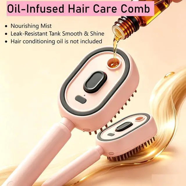 Alt view image 2 of 5 - Spray Air Cushion Massage Hair Brush, Self-Clean Anti-Tangle Styling Comb, Portable Brush for Women Hair, Pink
