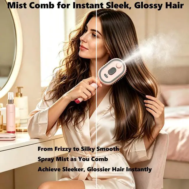 Alt view image 3 of 5 - Spray Air Cushion Massage Hair Brush, Self-Clean Anti-Tangle Styling Comb, Portable Brush for Women Hair, Pink