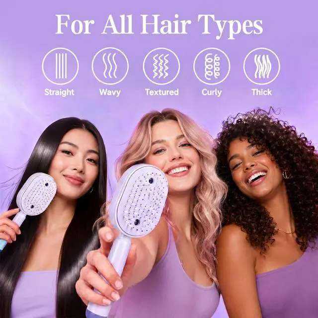 Alt view image 4 of 7 - Electric Spray Air Cushion Massage Comb, 5-in-1 Rechargeable Mist Hair Brush with 10ml Refillable Reservoir, One-Press Self-Cleaning Detangling Brush for Dry, Frizzy, Curly & Thick Hair (Purple)