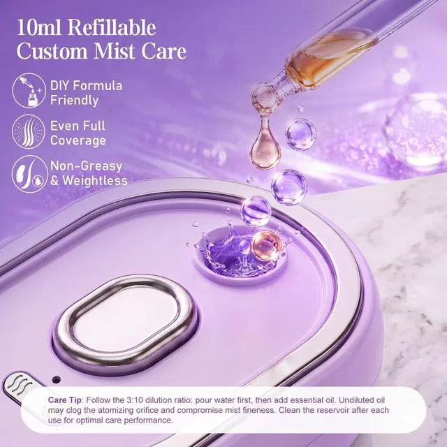 Alt view image 5 of 7 - Electric Spray Air Cushion Massage Comb, 5-in-1 Rechargeable Mist Hair Brush with 10ml Refillable Reservoir, One-Press Self-Cleaning Detangling Brush for Dry, Frizzy, Curly & Thick Hair (Purple)
