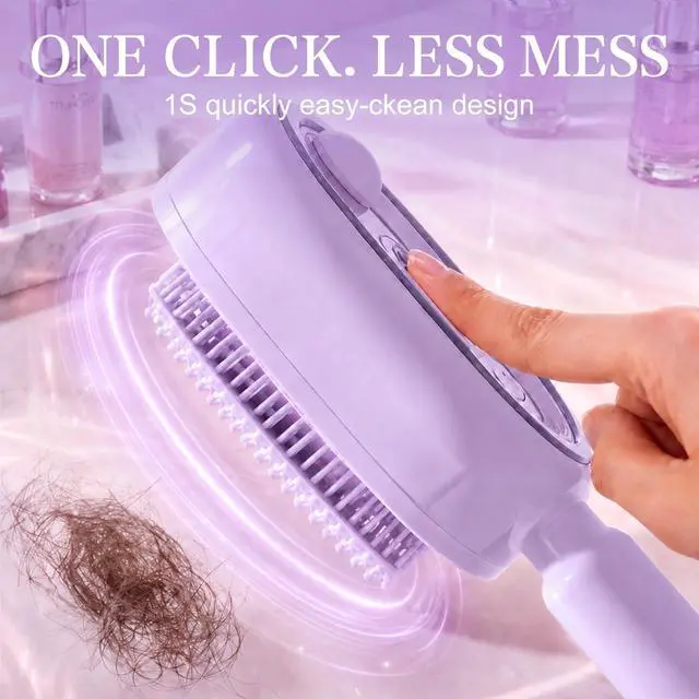 Alt view image 7 of 7 - Electric Spray Air Cushion Massage Comb, 5-in-1 Rechargeable Mist Hair Brush with 10ml Refillable Reservoir, One-Press Self-Cleaning Detangling Brush for Dry, Frizzy, Curly & Thick Hair (Purple)