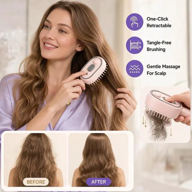 Alt view image 6 of 6 - electric spray air cushion massage comb for Women hair brush with water spray Liquid Water Mister Spray Bottle Hair Brush Scalp Oil Applicator Steam Wet Curly Wavy Hairbrush